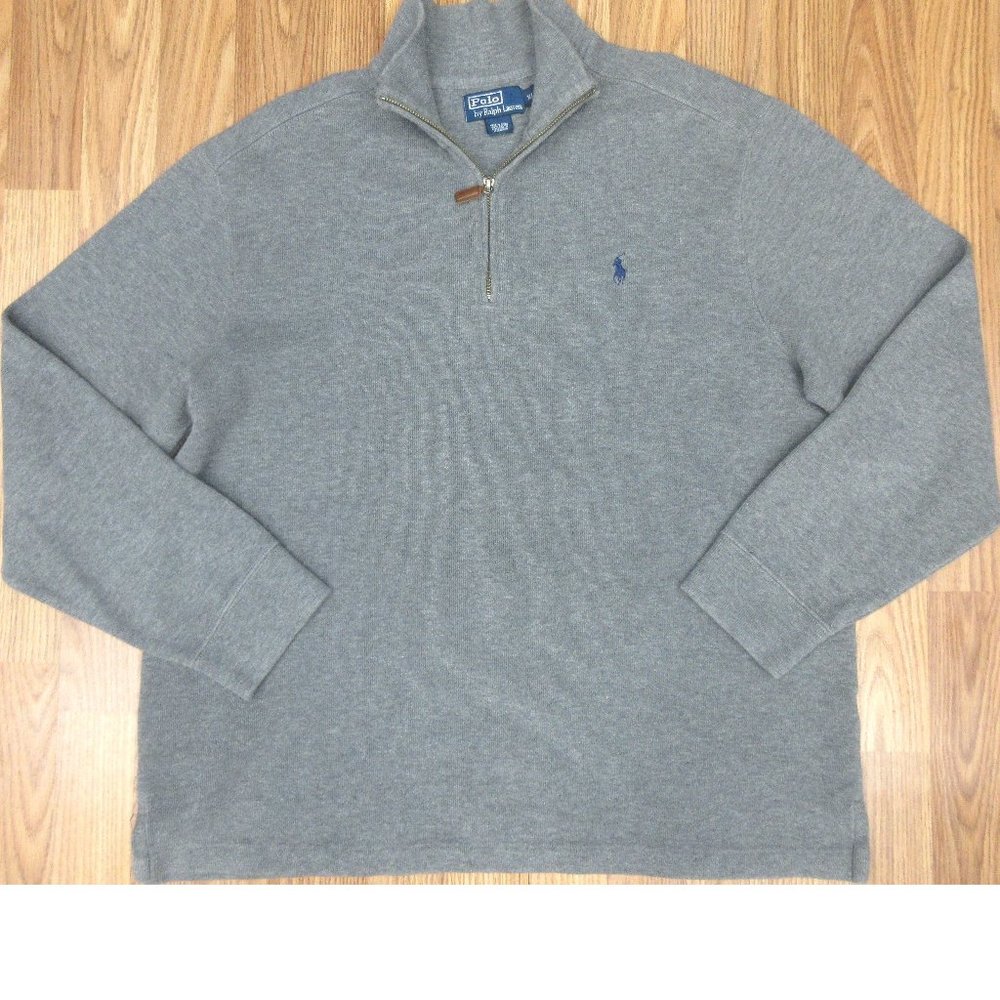 POLO RALPH LAUREN REGULAR FIT 100% COTTON SWEATER GRAY & NAVY Sz X-LARGE, XL